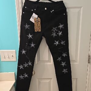 Women's Black Star Patterned Skinny Jeans